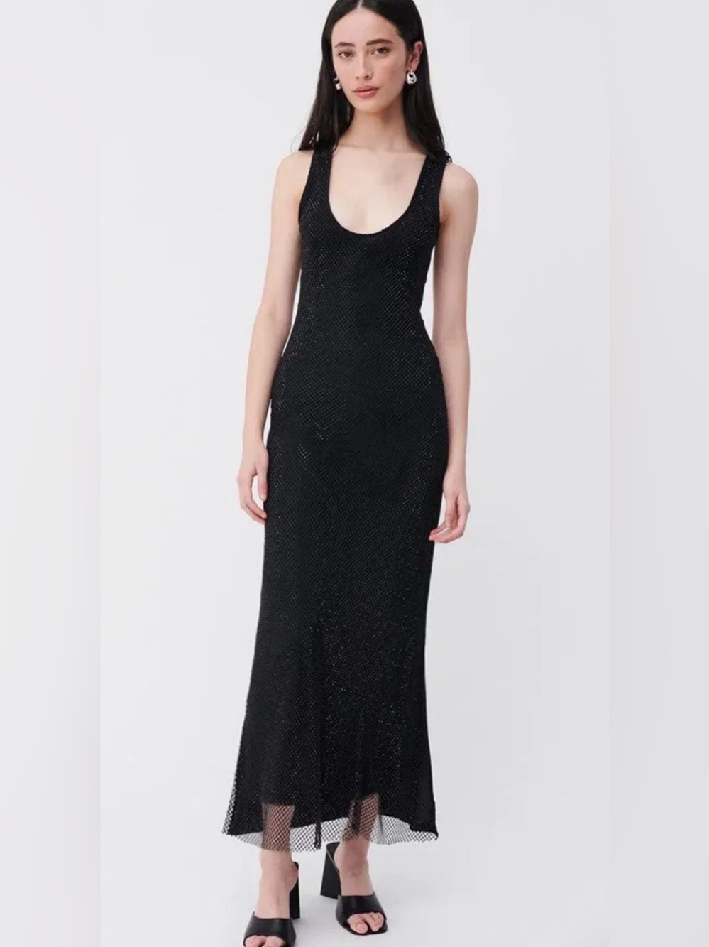 SUBOO Allure Black Mesh Sparkle Embellished Maxi Dress Gown - Size XS NWOT